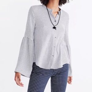 Madewell blouse bell flannel sleeve gingham button up